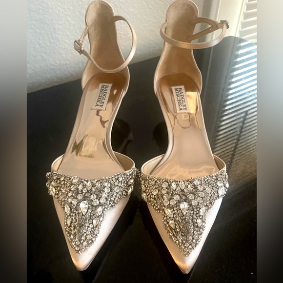 BADGLEY MISCHKA DRESSY LOW HEEL ANKLE STRAP BEADED SHOES - Picture 1 of 7